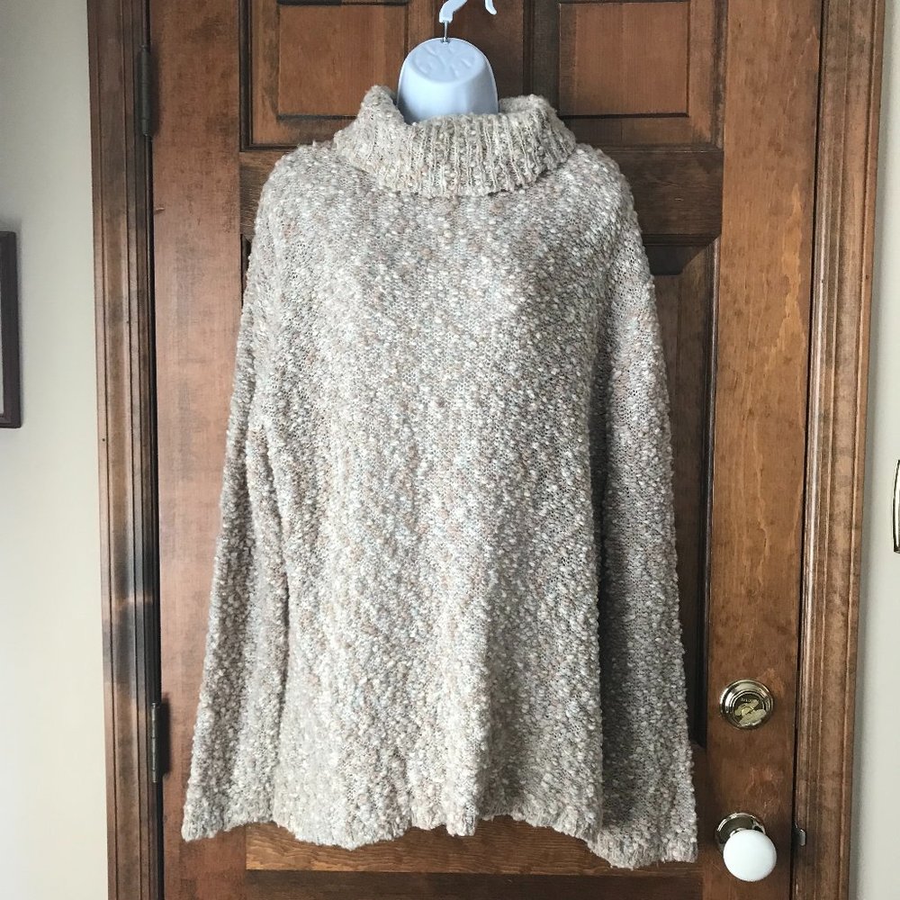 Talbots Beige Ivory & Pale Blue Marled Turtleneck Tunic Sweater 2X